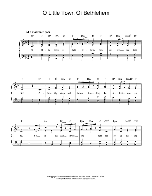 Download Christmas Carol O Little Town Of Bethlehem Sheet Music and learn how to play Easy Piano PDF digital score in minutes