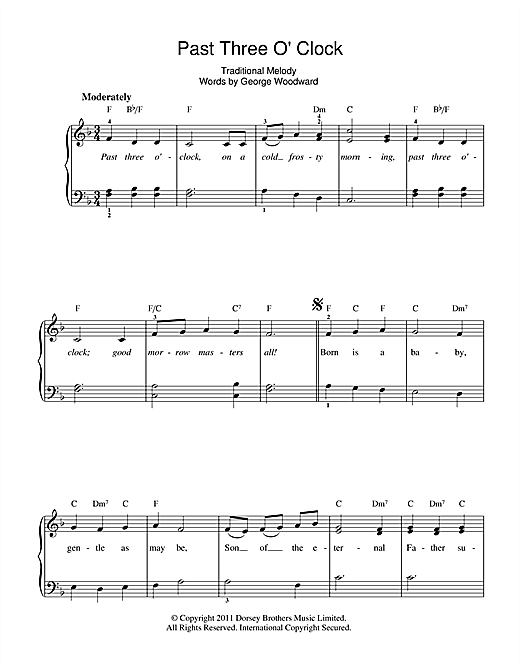 Download Christmas Carol Past Three O'Clock Sheet Music and learn how to play Beginner Piano PDF digital score in minutes