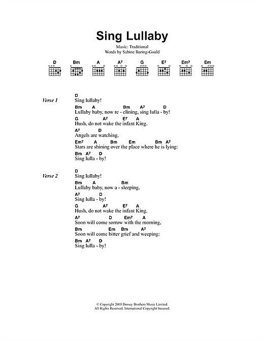 Download Christmas Carol Sing Lullaby Sheet Music and learn how to play Lyrics & Chords PDF digital score in minutes