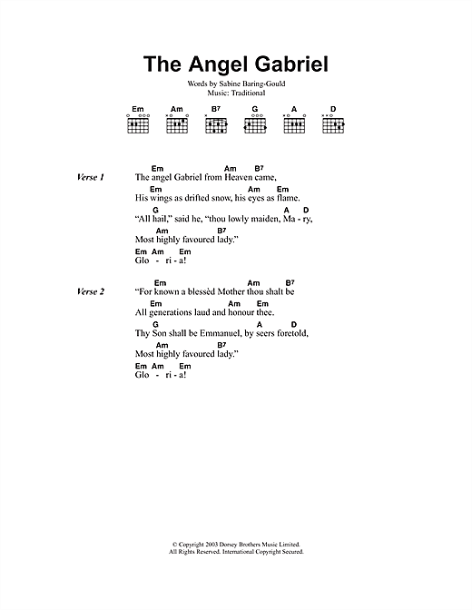 Download Christmas Carol The Angel Gabriel Sheet Music and learn how to play Lyrics & Chords PDF digital score in minutes