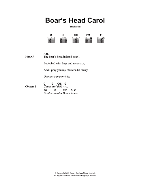 Download Christmas Carol The Boar's Head Carol Sheet Music and learn how to play Lyrics & Chords PDF digital score in minutes