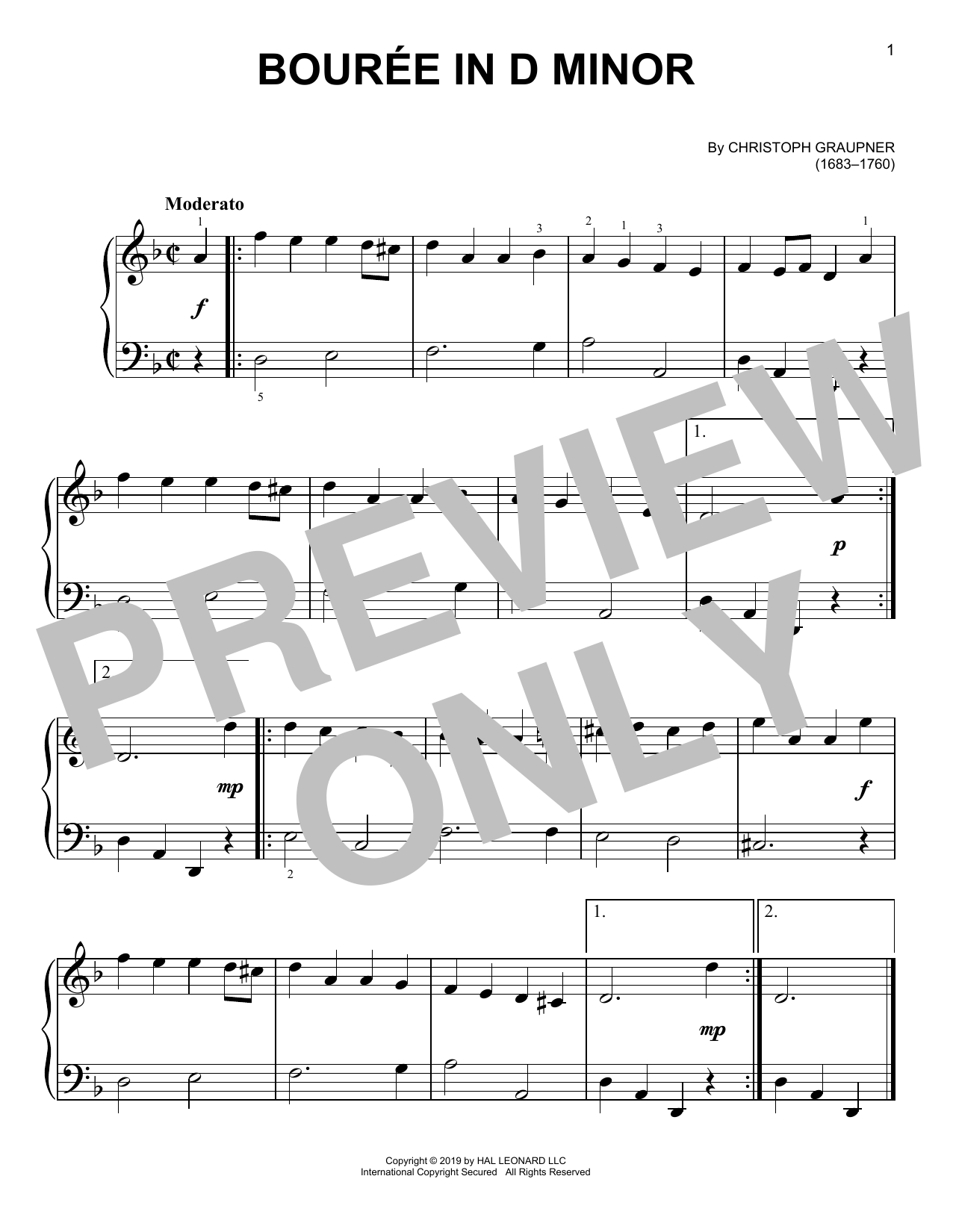 Download Christoph Graupner Bourree In D Minor Sheet Music and learn how to play Easy Piano PDF digital score in minutes