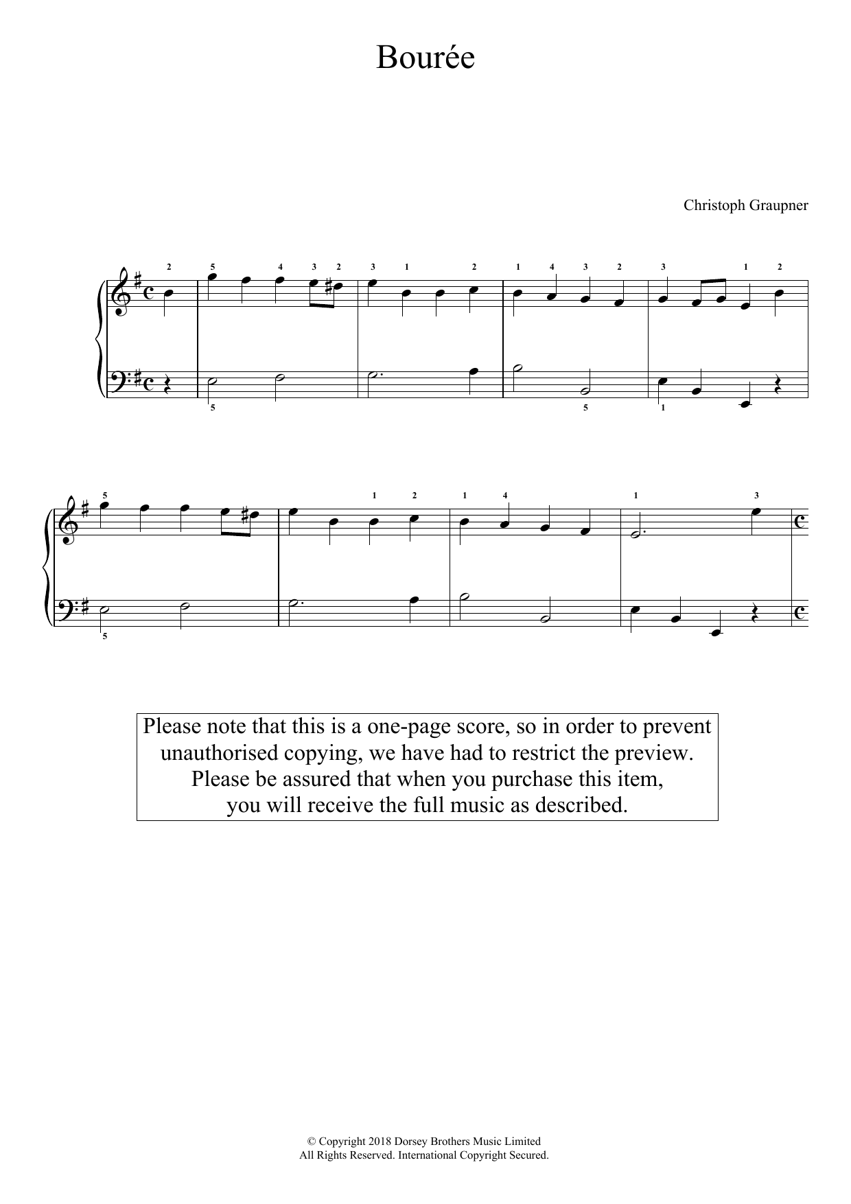 Download Christoph Graupner Bourree Sheet Music and learn how to play Piano PDF digital score in minutes