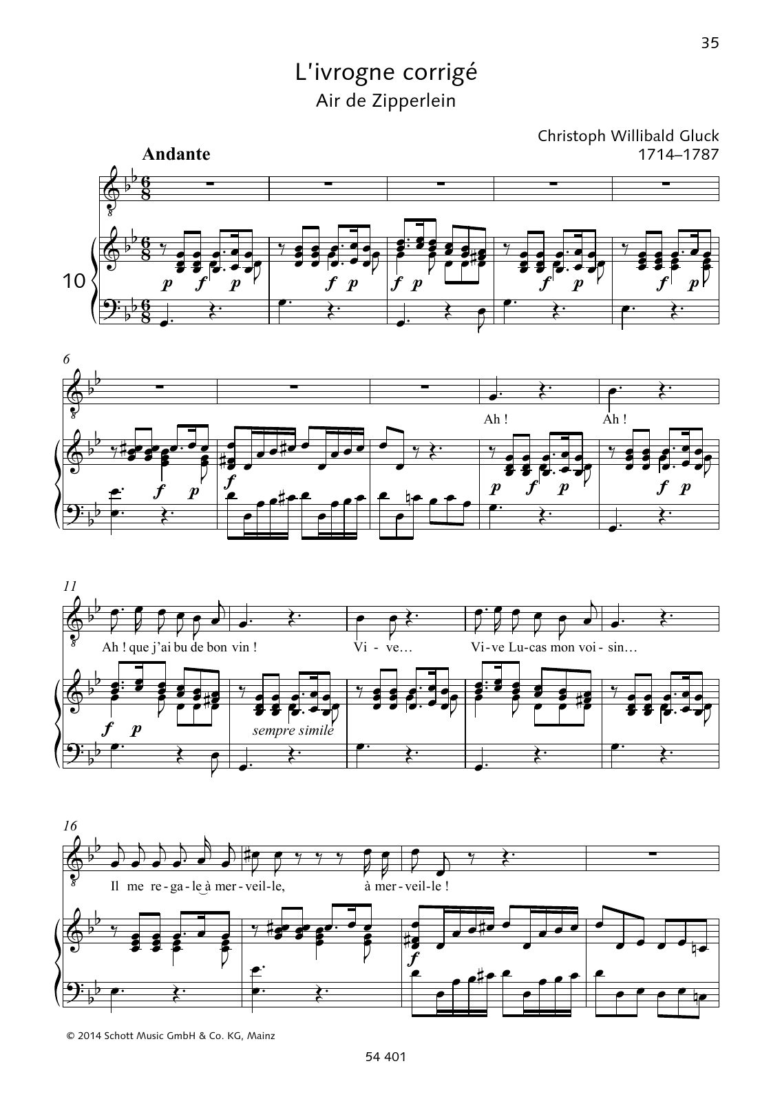 Download Christoph Willibald Gluck Ah! Que j'ai bu de bon vin! Sheet Music and learn how to play Piano & Vocal PDF digital score in minutes