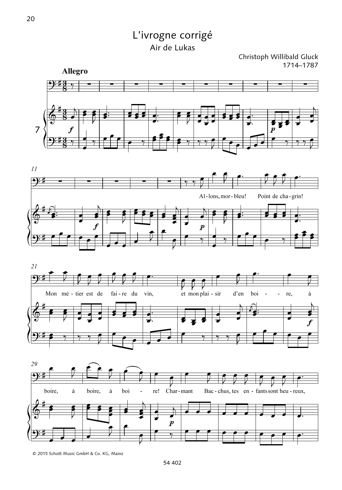 Download Christoph Willibald Gluck Allons, morbleu! Point de chagrin! Sheet Music and learn how to play Piano & Vocal PDF digital score in minutes