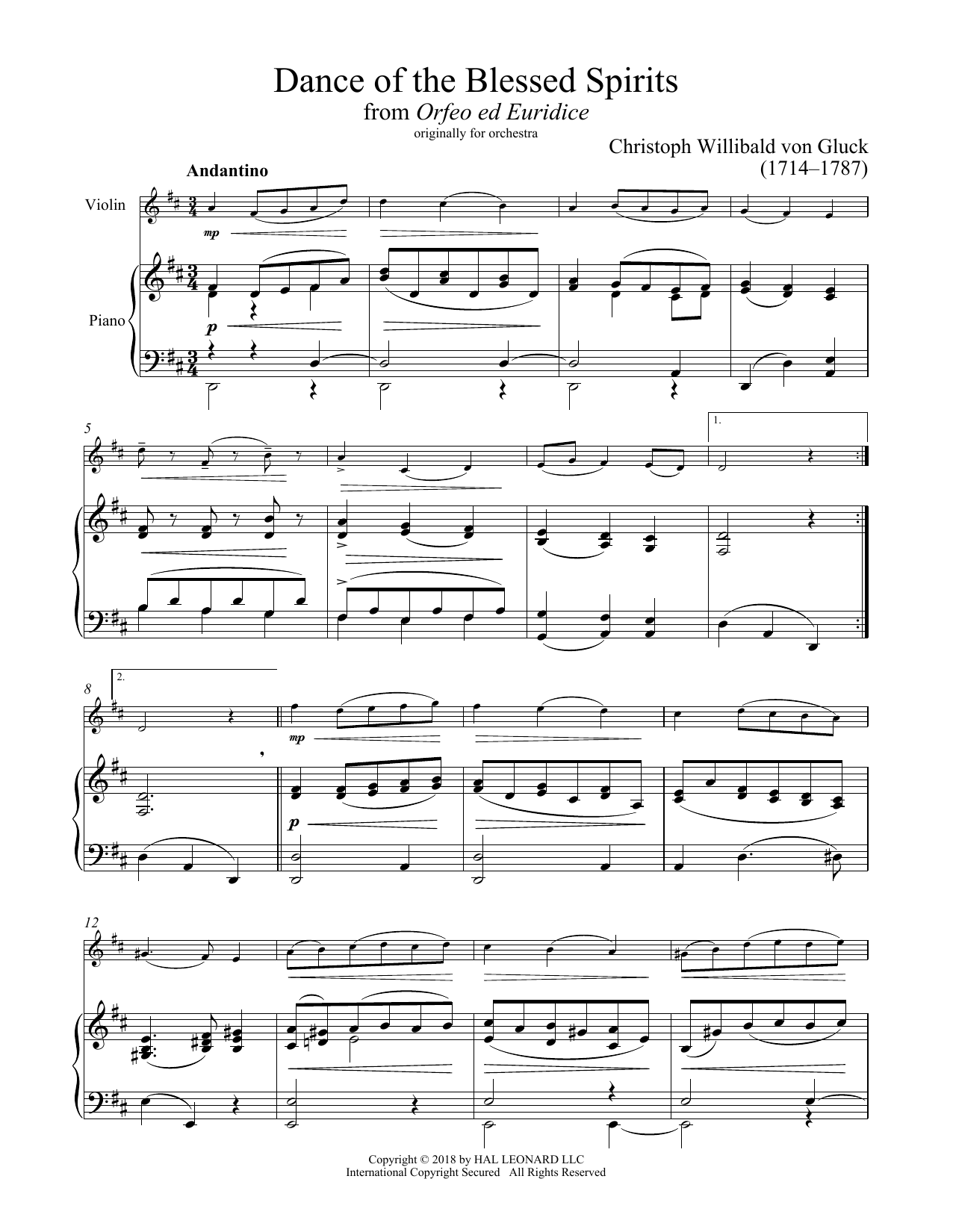 Download Christoph Willibald Gluck Dance Of The Spirits Sheet Music and learn how to play Cello and Piano PDF digital score in minutes