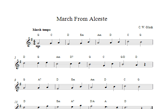 Download Christoph Willibald von Gluck March From Alceste Sheet Music and learn how to play Melody Line & Chords PDF digital score in minutes
