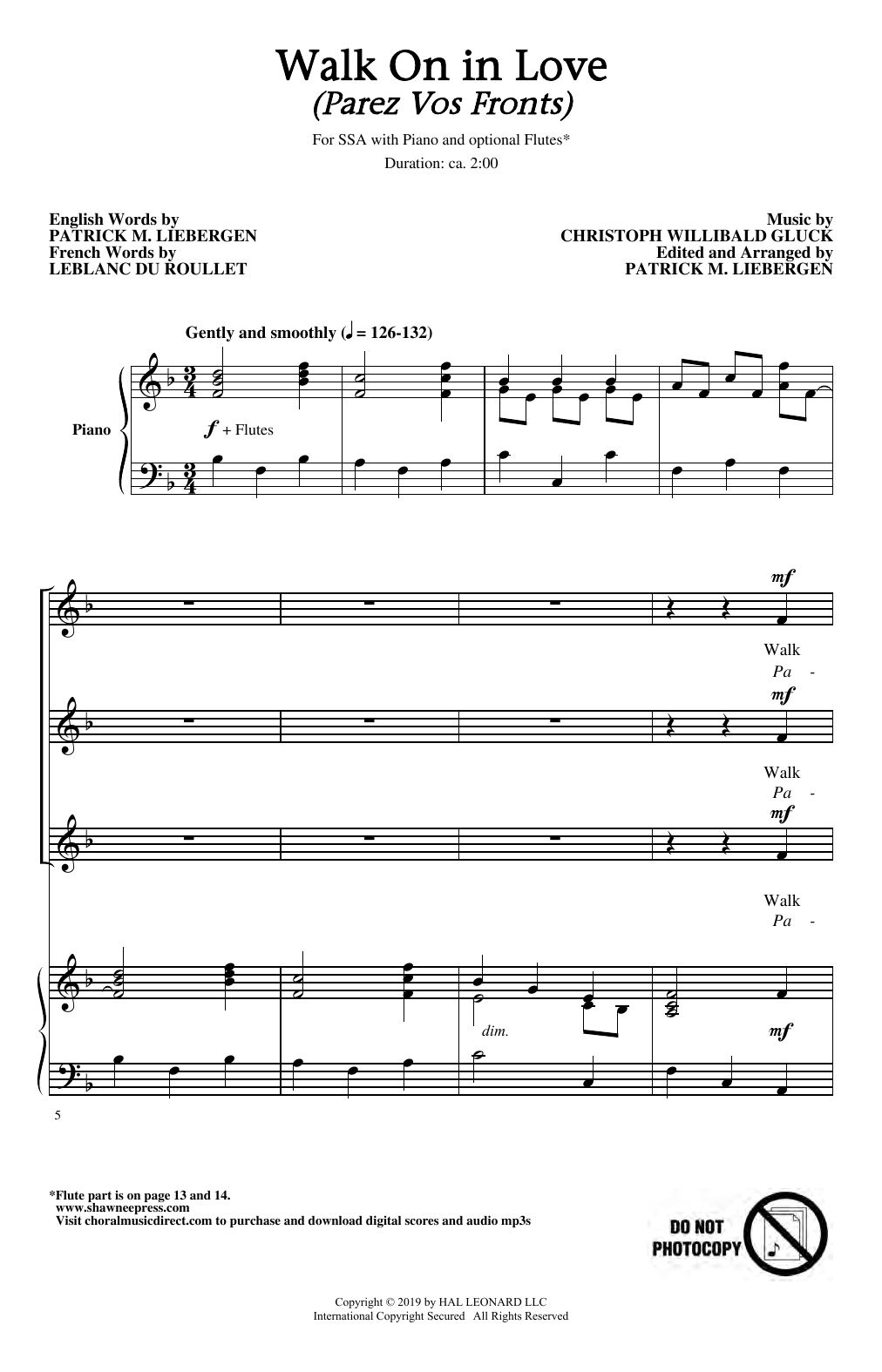 Download Christoph Willibald Gluck Walk On In Love (Parez Vos Fronts) (arr. Patrick M. Liebergen) Sheet Music and learn how to play SSA Choir PDF digital score in minutes