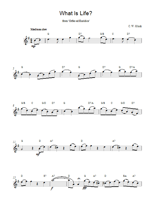 Download Christoph Willibald von Gluck What Is Life (from Orfeo ed Euridice) Sheet Music and learn how to play Melody Line & Chords PDF digital score in minutes