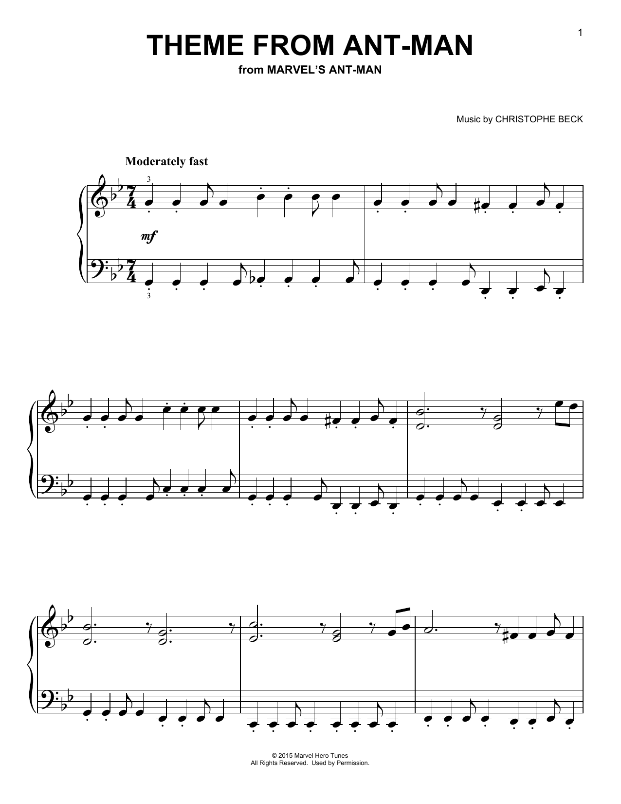 Download Christophe Beck Theme From Ant-Man Sheet Music and learn how to play Big Note Piano PDF digital score in minutes
