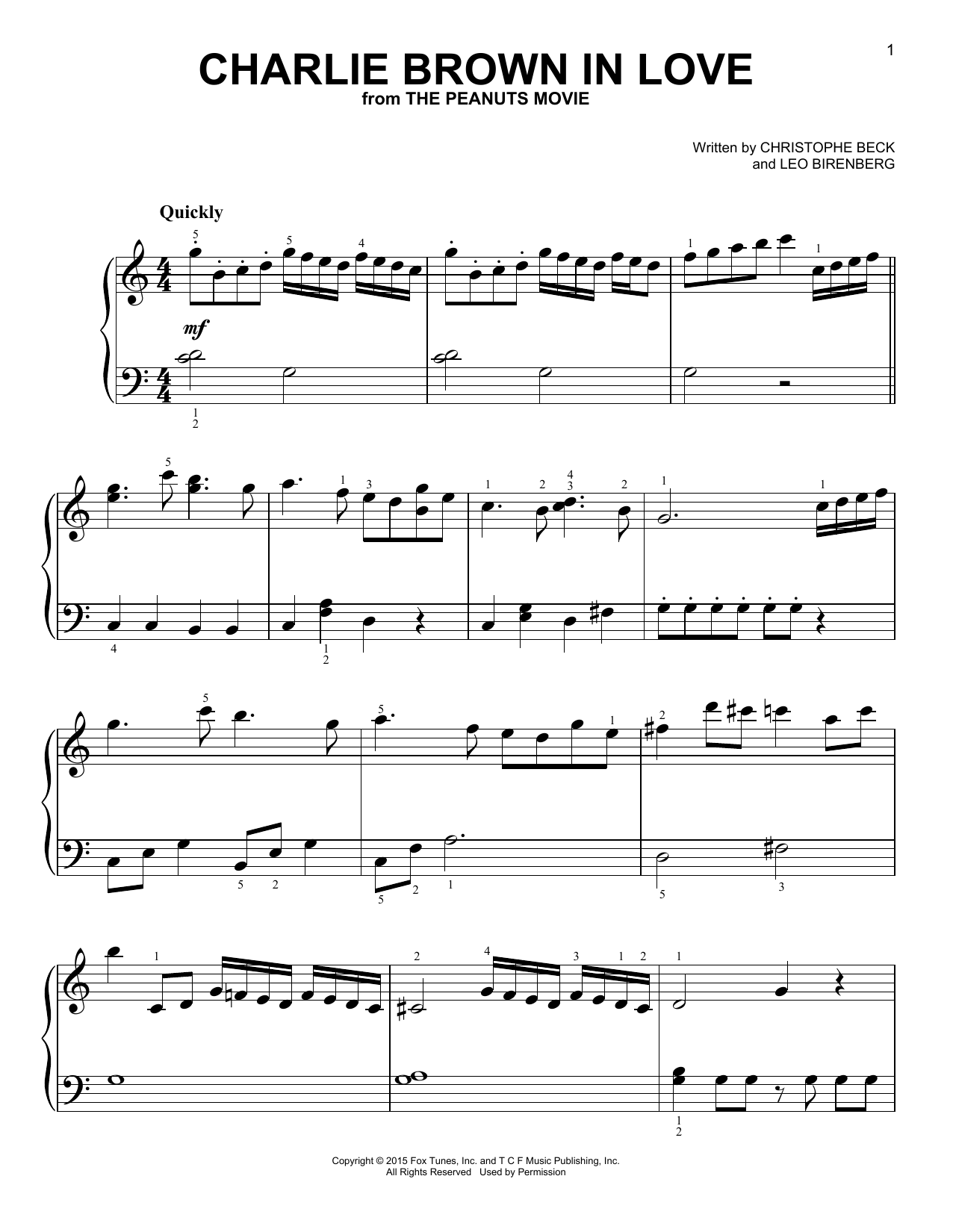 Christophe Beck "Charlie Brown In Love" Sheet Music Notes | Download