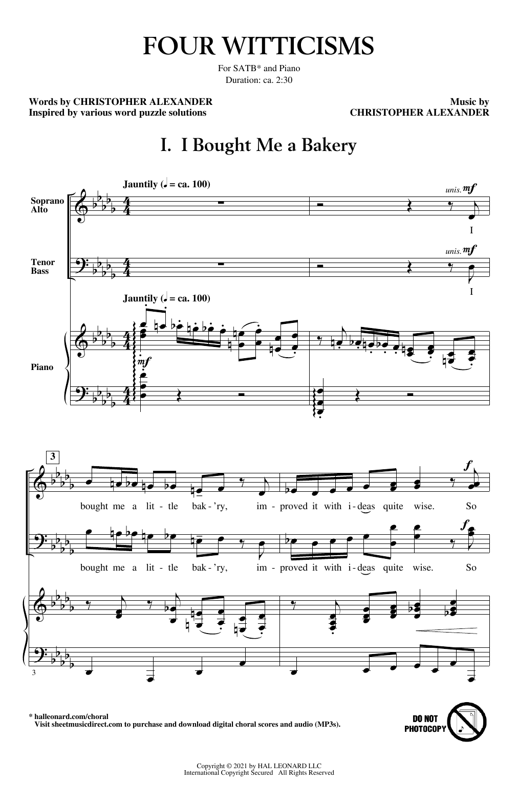 Download Christopher Alexander Four Witticisms Sheet Music and learn how to play SATB Choir PDF digital score in minutes