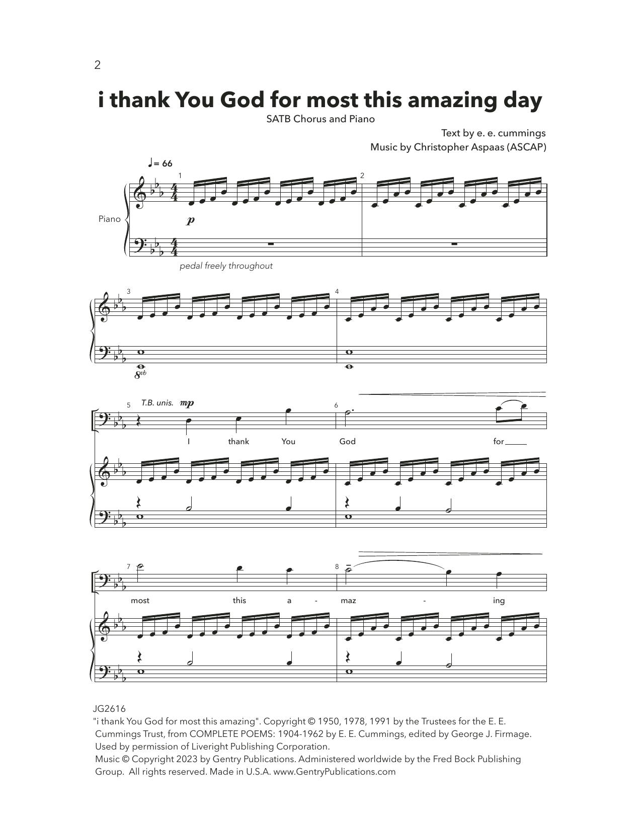 Download Christopher Aspaas i thank You God for most this amazing day Sheet Music and learn how to play Choir PDF digital score in minutes