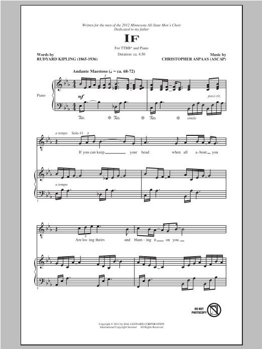 Download Christopher Aspaas If Sheet Music and learn how to play TTBB PDF digital score in minutes