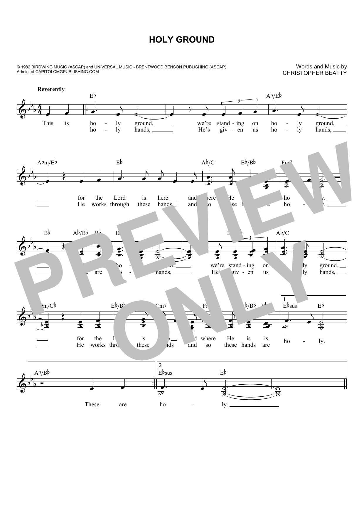 Download Christopher Beatty Holy Ground Sheet Music and learn how to play Melody Line, Lyrics & Chords PDF digital score in minutes