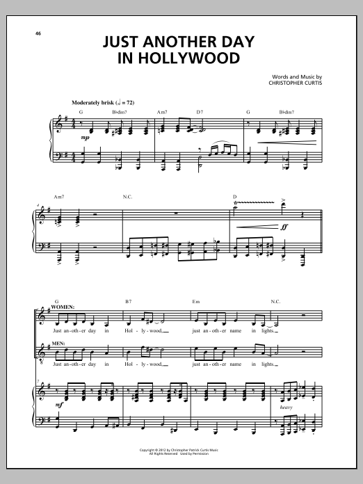 Download Christopher Curtis Just Another Day In Hollywood Sheet Music and learn how to play Piano & Vocal PDF digital score in minutes