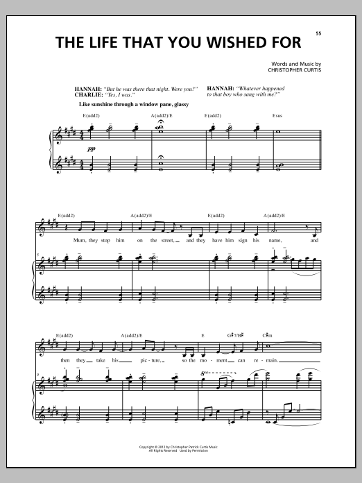 Download Christopher Curtis The Life That You Wished For Sheet Music and learn how to play Piano & Vocal PDF digital score in minutes