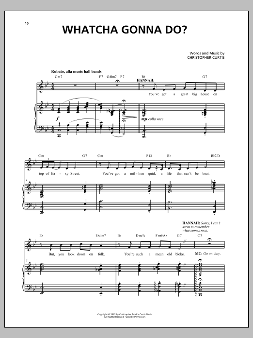 Download Christopher Curtis Whatcha Gonna Do? Sheet Music and learn how to play Piano & Vocal PDF digital score in minutes