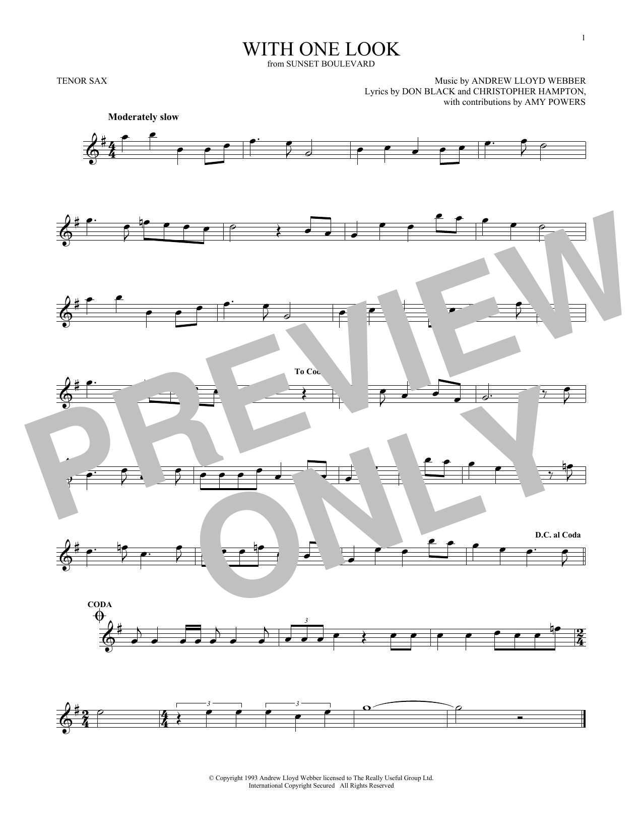 Download Christopher Hampton With One Look Sheet Music and learn how to play Tenor Saxophone PDF digital score in minutes