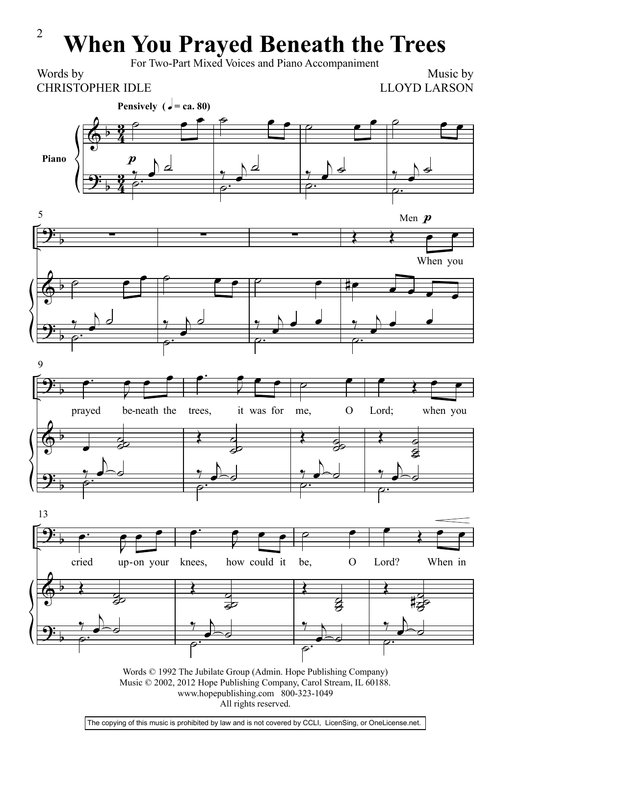 Download Christopher Idle When You Prayed Beneath The Trees Sheet Music and learn how to play SATB Choir PDF digital score in minutes