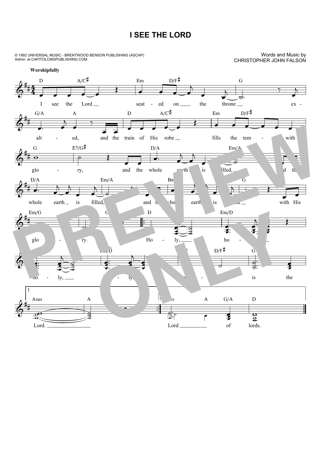 Download Christopher John Falson I See The Lord Sheet Music and learn how to play Melody Line, Lyrics & Chords PDF digital score in minutes