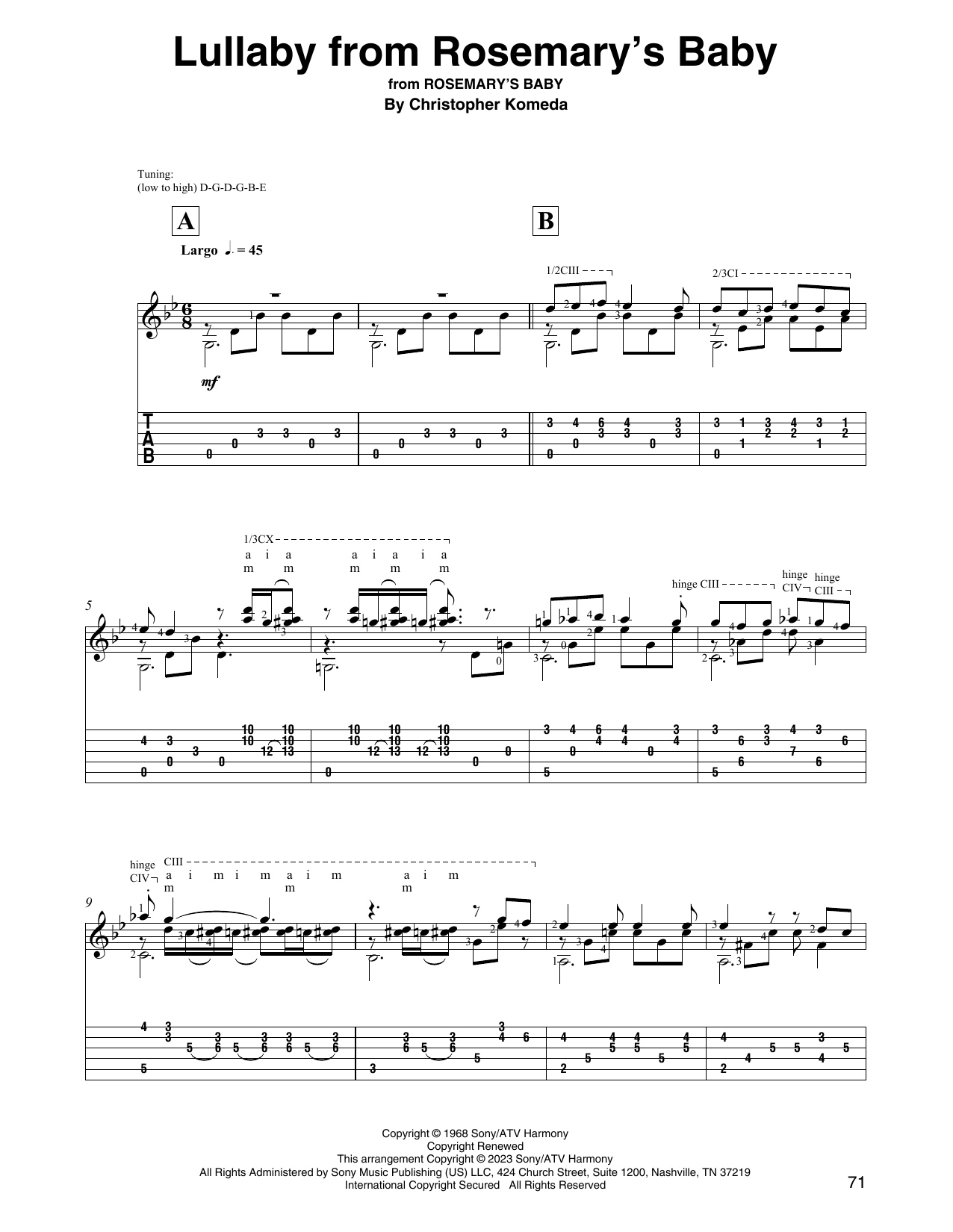 Download Christopher Komeda Lullaby From Rosemary's Baby Sheet Music and learn how to play Solo Guitar PDF digital score in minutes