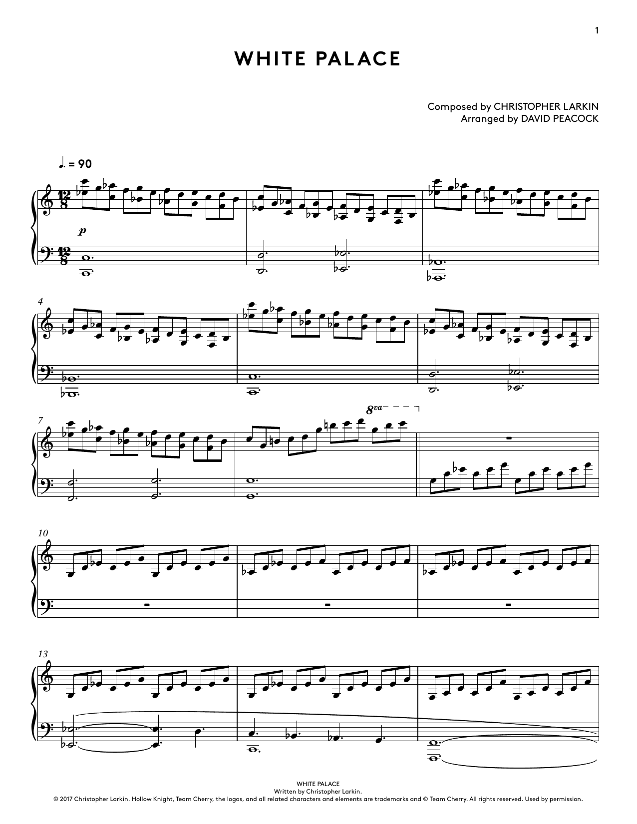 Download Christopher Larkin White Palace (from Hollow Knight Piano Collections) (arr. David Peacock) Sheet Music and learn how to play Piano Solo PDF digital score in minutes