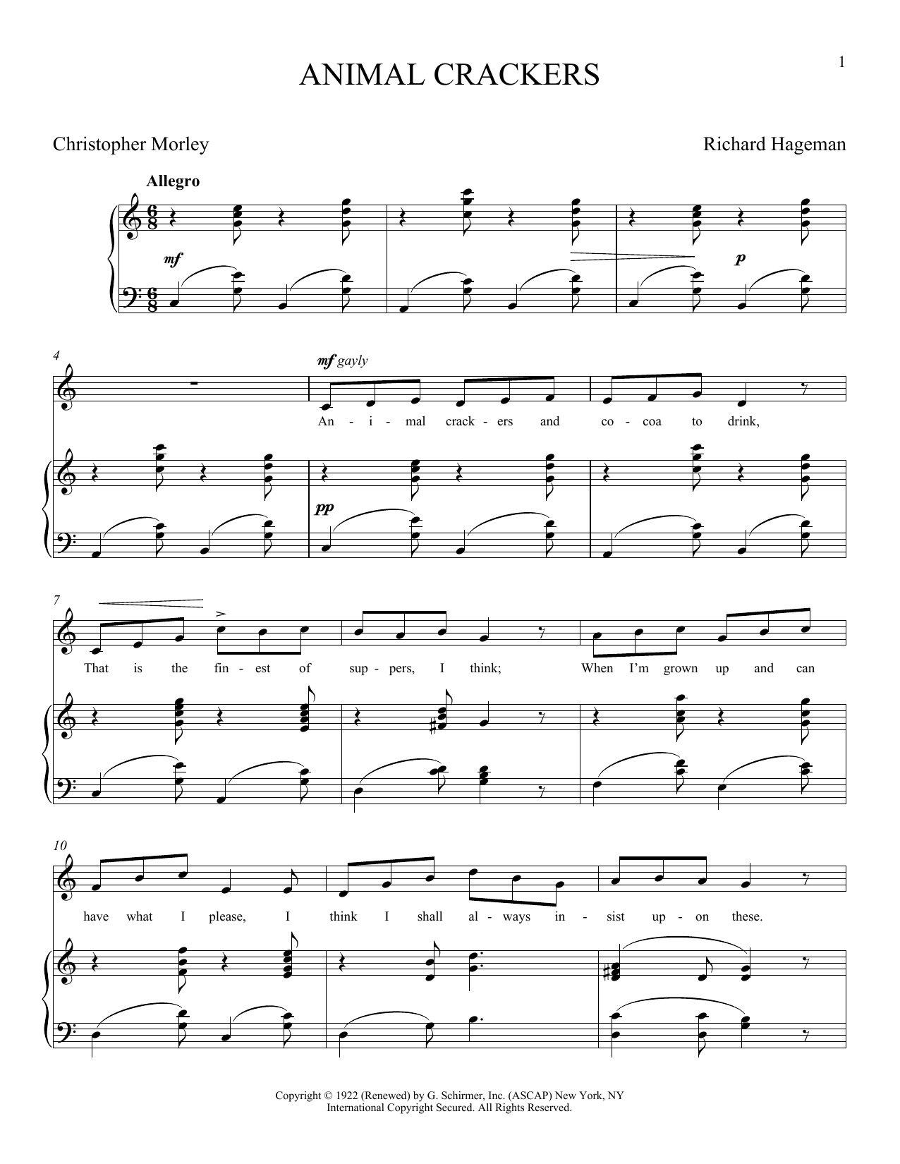 Download Christopher Morley Animal Crackers Sheet Music and learn how to play Piano & Vocal PDF digital score in minutes