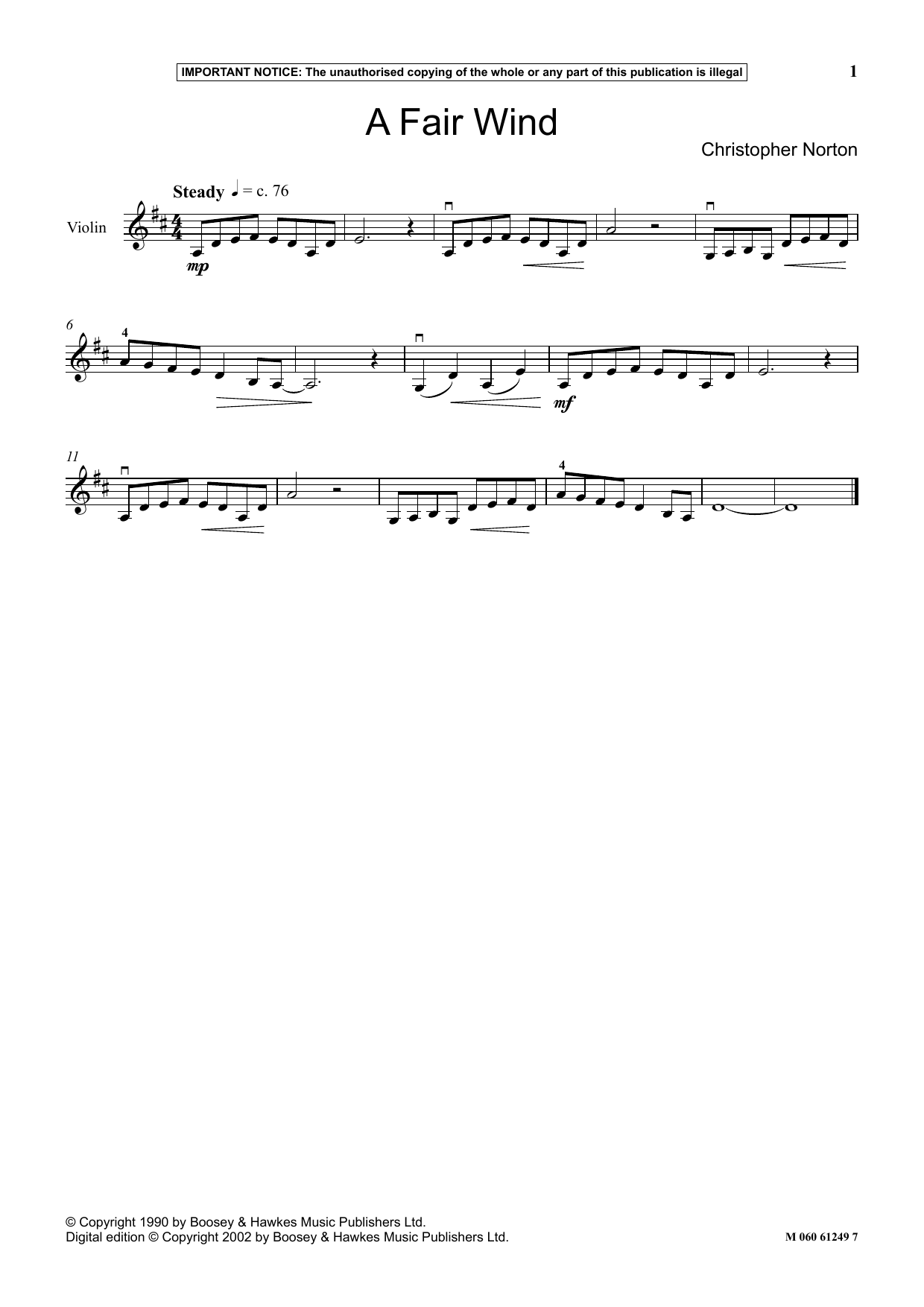 Download Christopher Norton A Fair Wind Sheet Music and learn how to play Instrumental Solo PDF digital score in minutes
