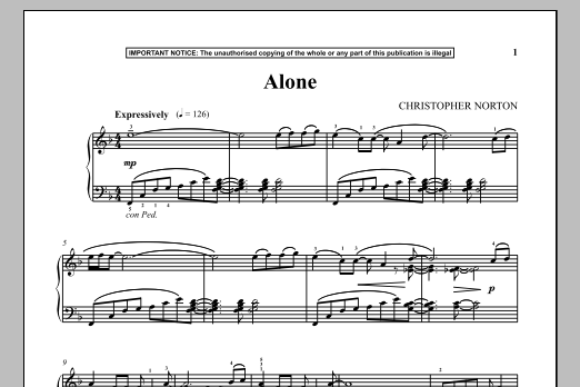 Download Christopher Norton Alone Sheet Music and learn how to play Piano PDF digital score in minutes