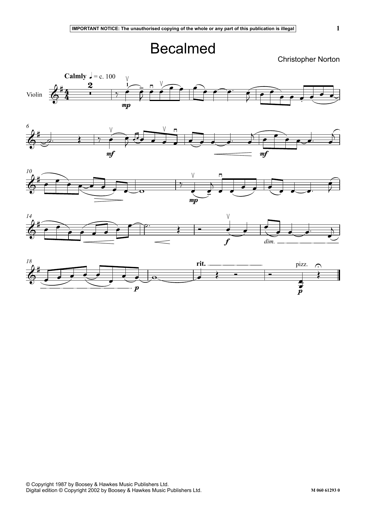 Download Christopher Norton Becalmed Sheet Music and learn how to play Instrumental Solo PDF digital score in minutes