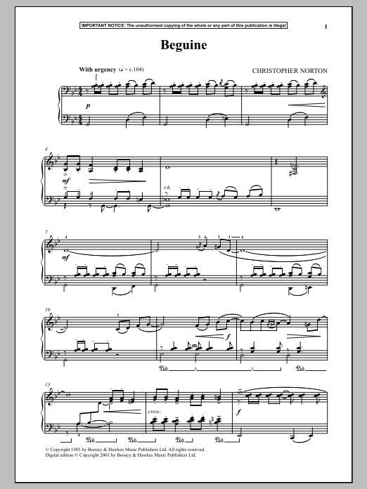 Download Christopher Norton Beguine Sheet Music and learn how to play Piano PDF digital score in minutes
