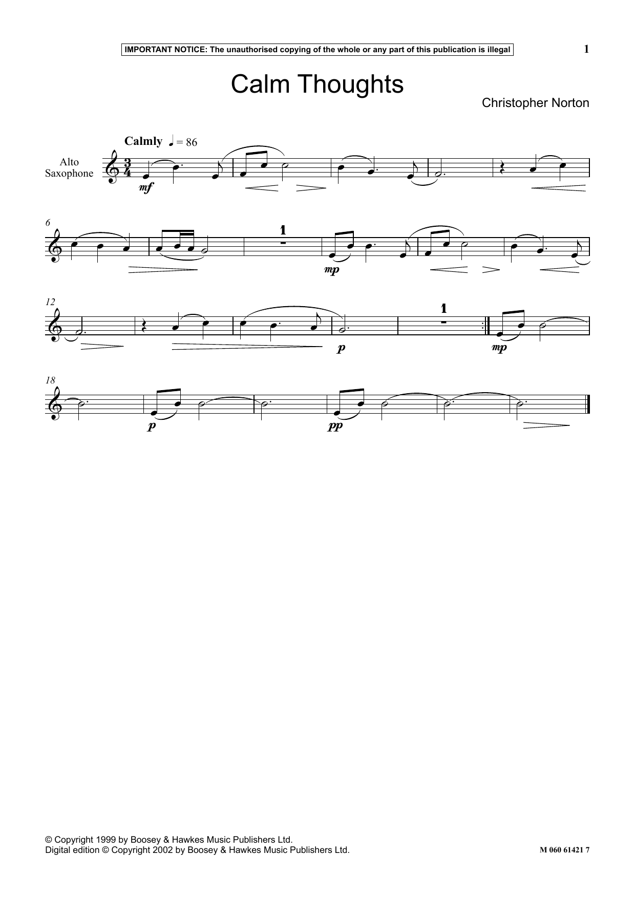 Download Christopher Norton Calm Thoughts Sheet Music and learn how to play Instrumental Solo PDF digital score in minutes