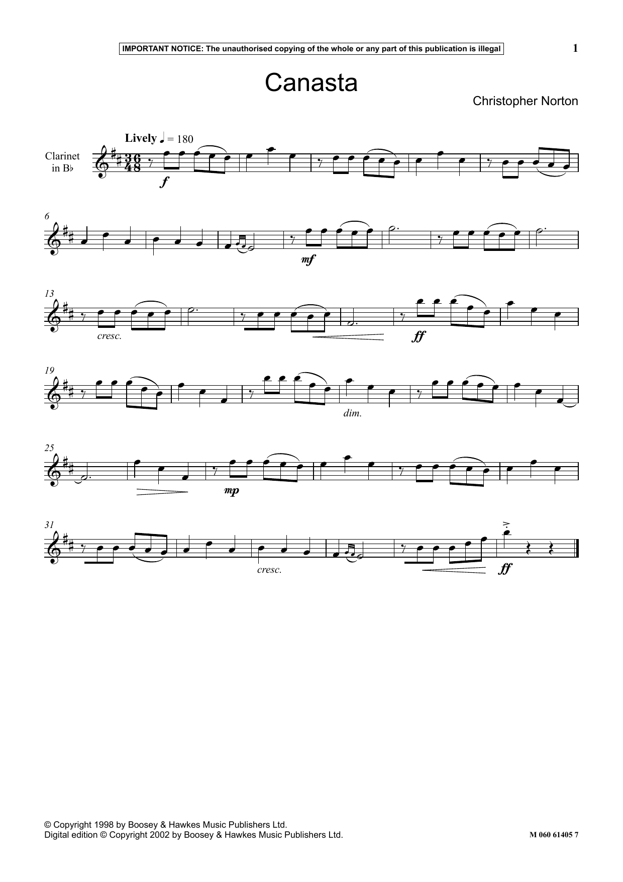 Download Christopher Norton Canasta Sheet Music and learn how to play Instrumental Solo PDF digital score in minutes