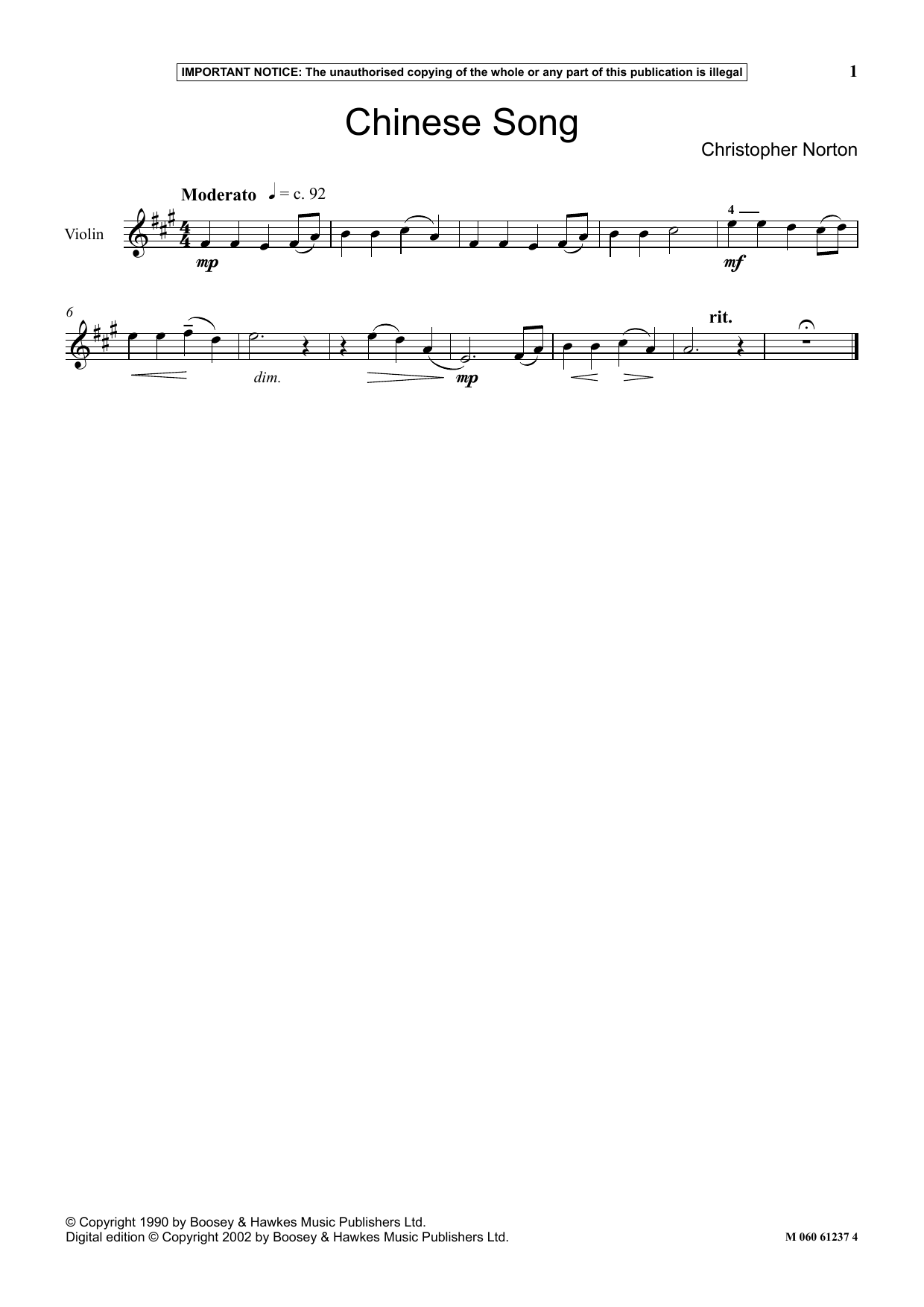 Download Christopher Norton Chinese Song Sheet Music and learn how to play Instrumental Solo PDF digital score in minutes