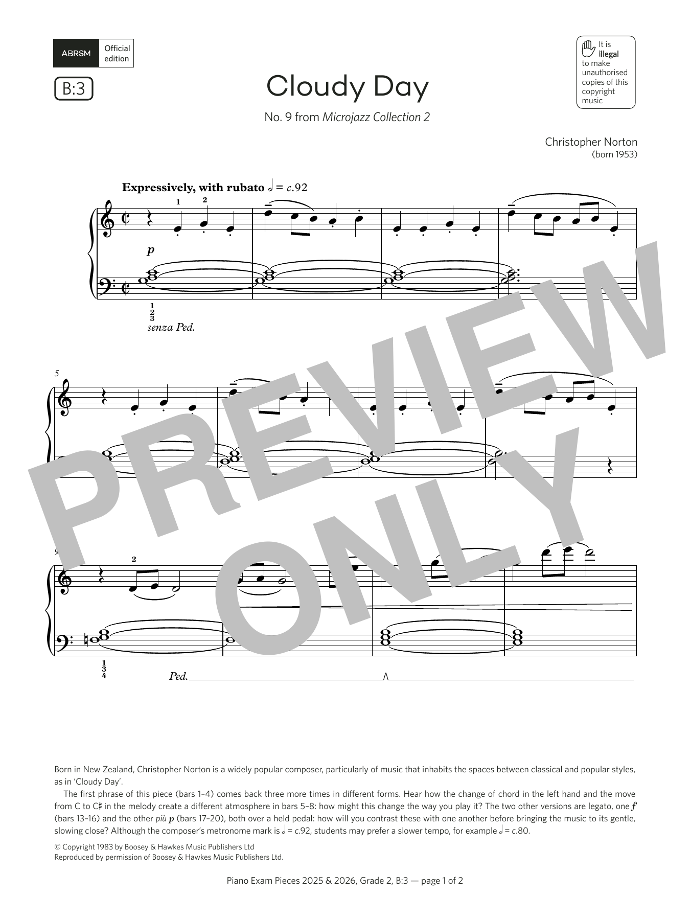 Download Christopher Norton Cloudy Day (Grade 2, list B3, from the ABRSM Piano Syllabus 2025 & 2026) Sheet Music and learn how to play Piano Solo PDF digital score in minutes