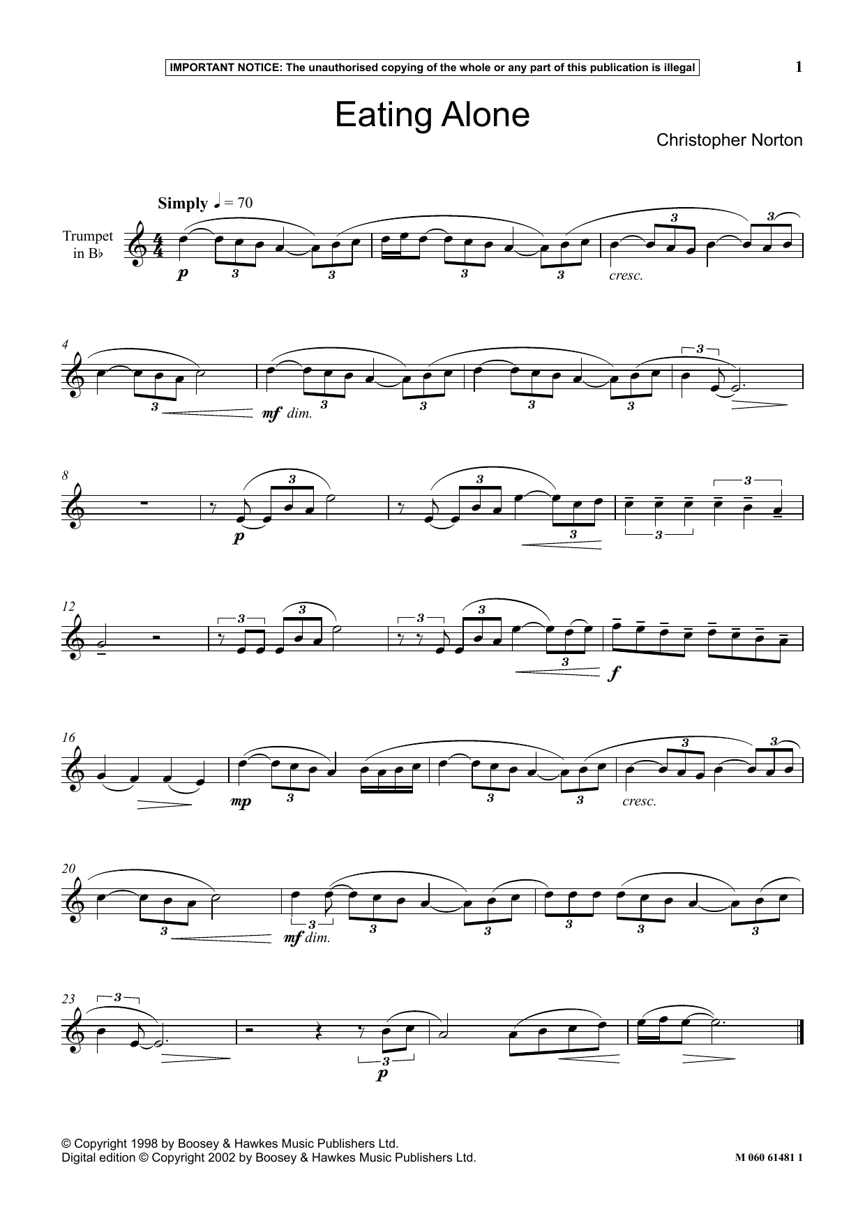 Download Christopher Norton Eating Alone Sheet Music and learn how to play Instrumental Solo PDF digital score in minutes