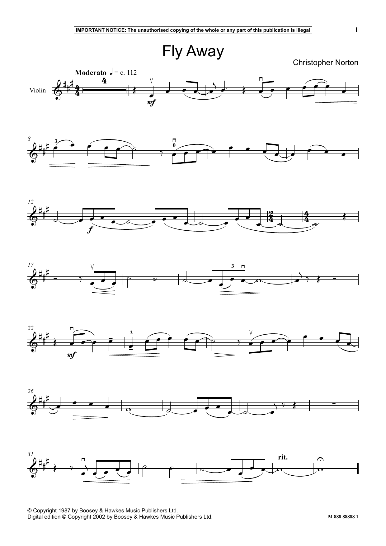 Download Christopher Norton Fly Away Sheet Music and learn how to play Instrumental Solo PDF digital score in minutes