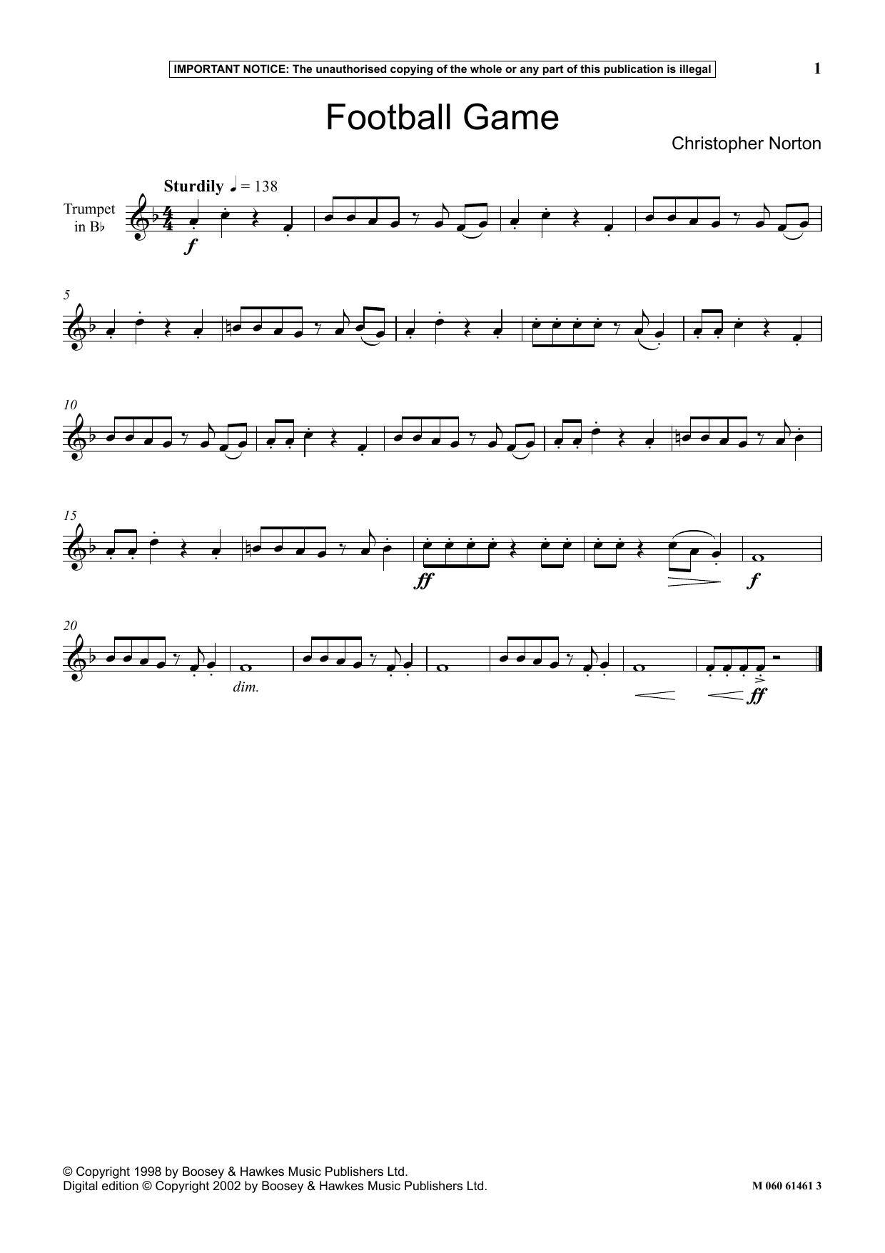 Download Christopher Norton Football Game Sheet Music and learn how to play Instrumental Solo PDF digital score in minutes