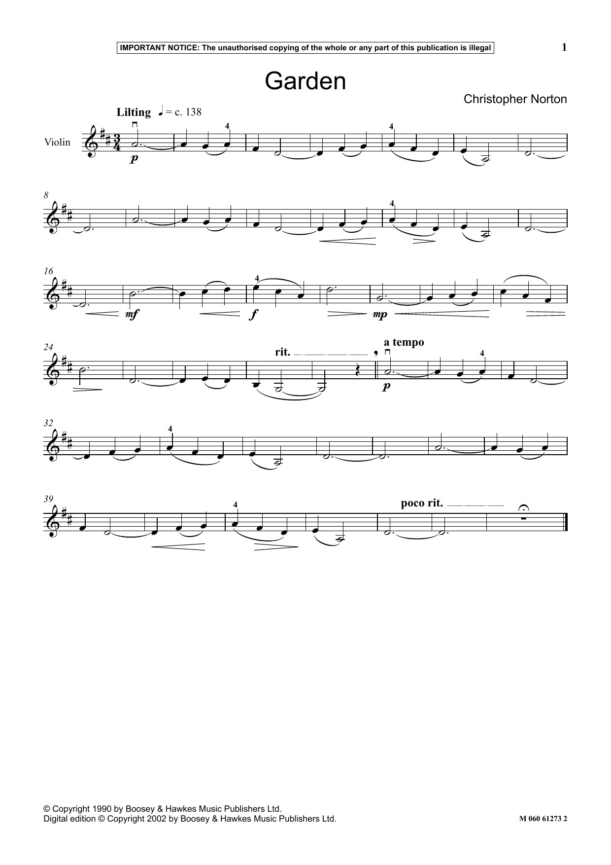 Download Christopher Norton Garden Sheet Music and learn how to play Instrumental Solo PDF digital score in minutes