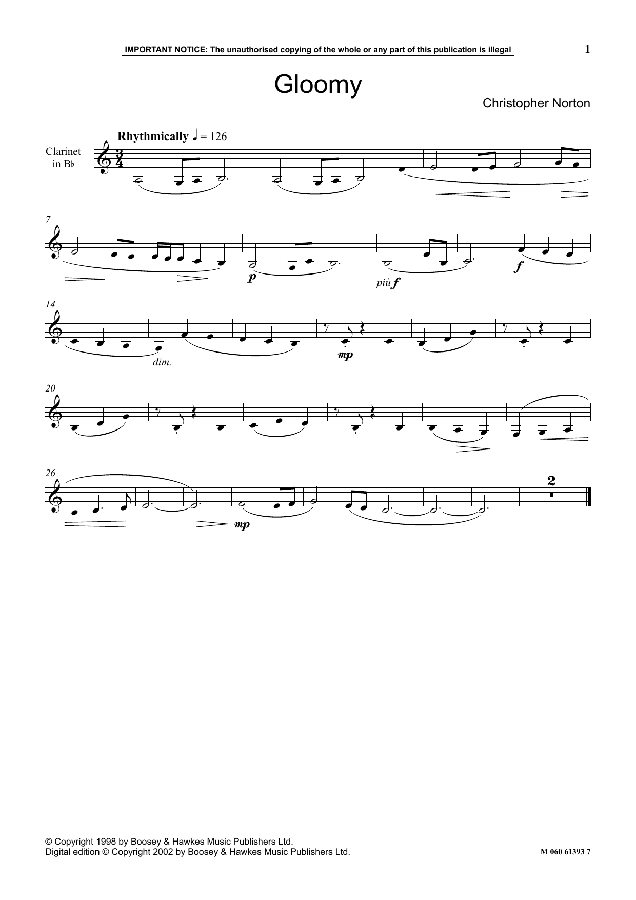 Download Christopher Norton Gloomy Sheet Music and learn how to play Instrumental Solo PDF digital score in minutes