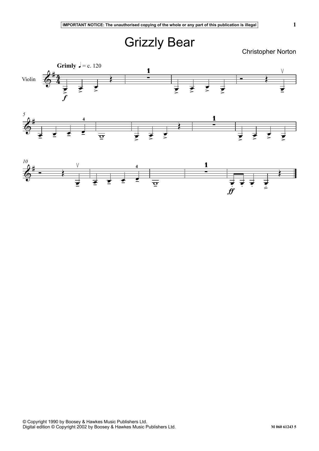 Download Christopher Norton Grizzly Bear Sheet Music and learn how to play Instrumental Solo PDF digital score in minutes