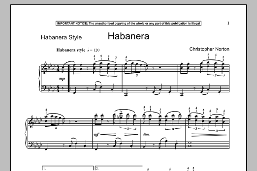 Download Christopher Norton Habanera Sheet Music and learn how to play Piano PDF digital score in minutes