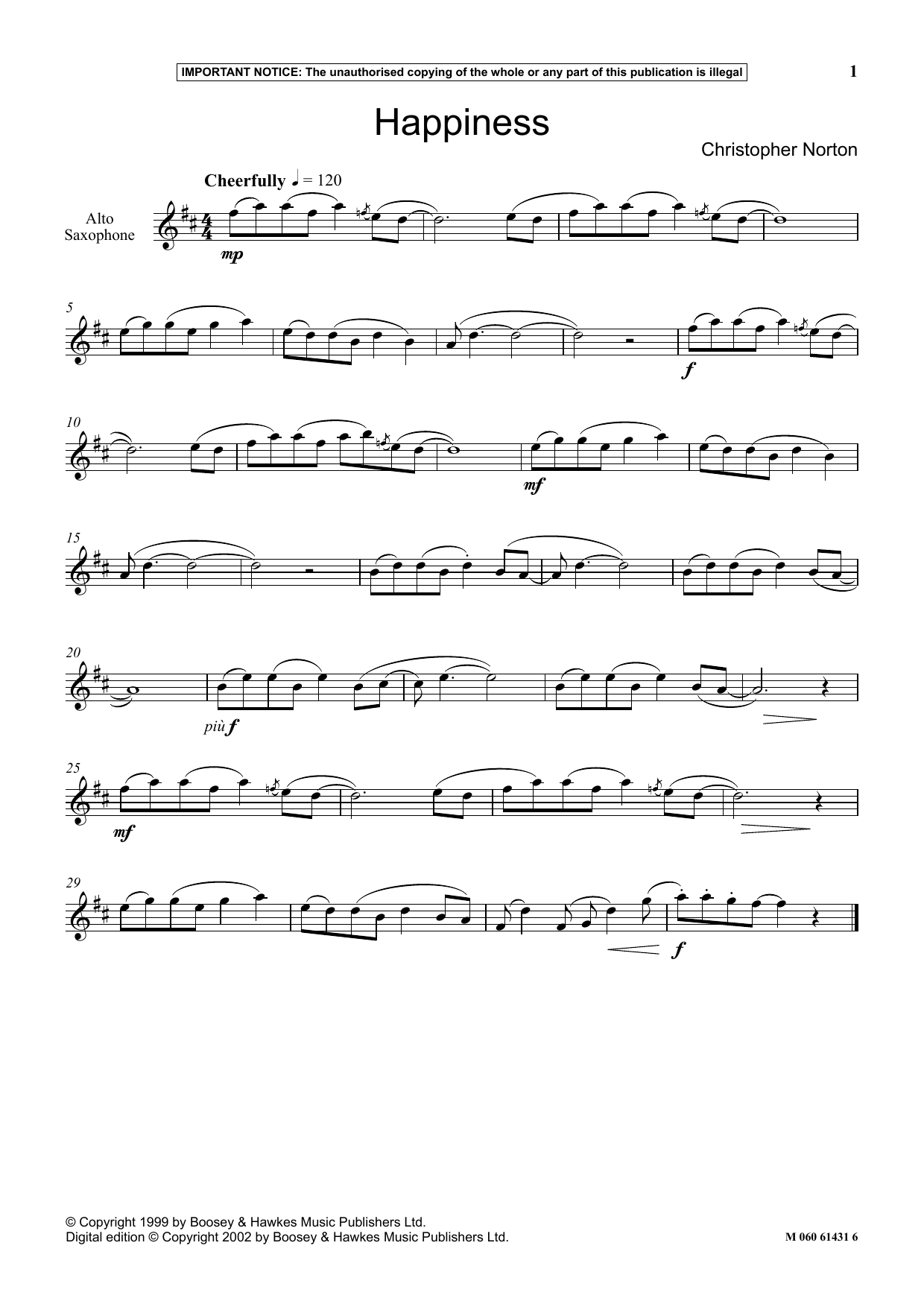 Download Christopher Norton Happiness Sheet Music and learn how to play Instrumental Solo PDF digital score in minutes