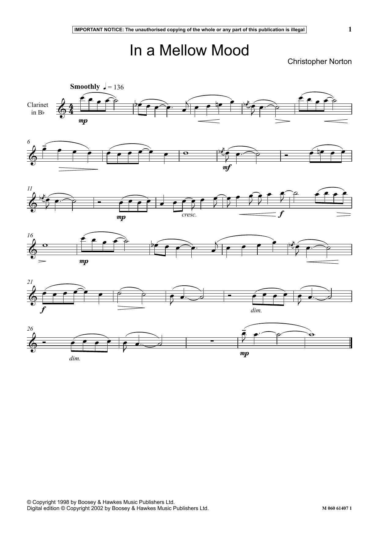 Download Christopher Norton In A Mellow Mood Sheet Music and learn how to play Instrumental Solo PDF digital score in minutes