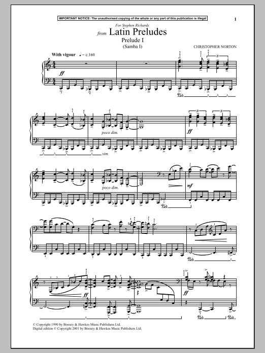 Download Christopher Norton Latin Preludes, Prelude I (Samba I) Sheet Music and learn how to play Piano PDF digital score in minutes
