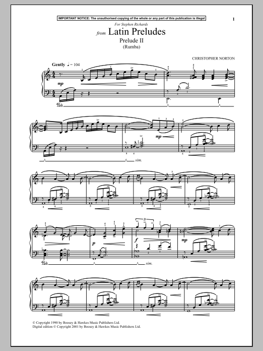 Download Christopher Norton Latin Preludes, Prelude II (Rumba) Sheet Music and learn how to play Piano PDF digital score in minutes