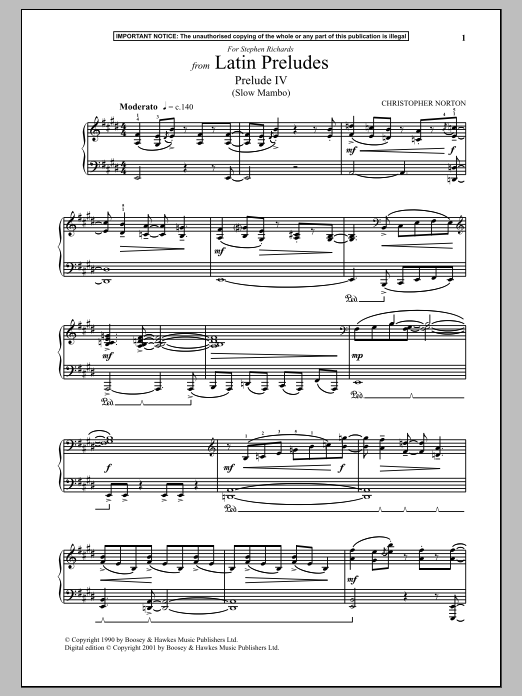 Download Christopher Norton Latin Preludes, Prelude IV (Slow Mambo) Sheet Music and learn how to play Piano PDF digital score in minutes