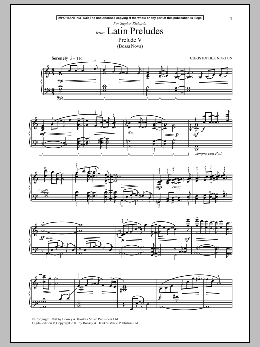 Download Christopher Norton Latin Preludes, Prelude V (Bossa Nova) Sheet Music and learn how to play Piano PDF digital score in minutes