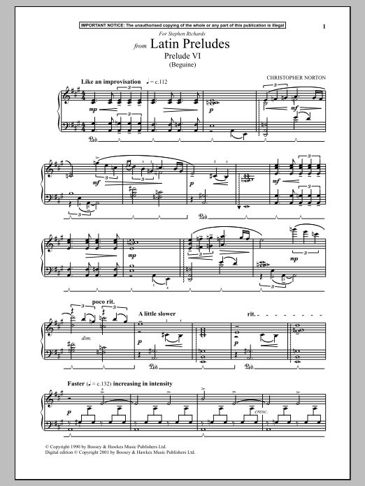Download Christopher Norton Latin Preludes, Prelude VI (Beguine) Sheet Music and learn how to play Piano PDF digital score in minutes